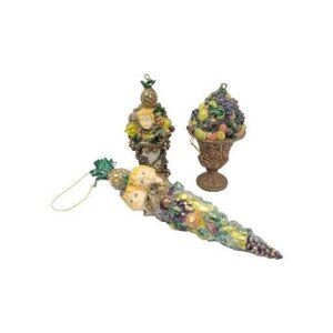 Christmas ornaments Topiary Fruit French Sparkle Cherubs Set Of 3 READ